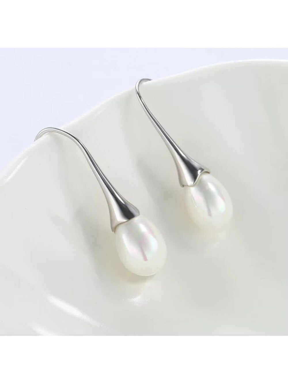 925 Sterling Silver Pearl Drop Hook Earrings - Picture 2 of 2